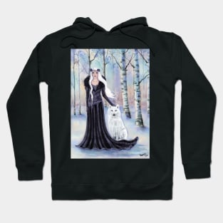 Winter goddess with white wolf by Renee Lavoie Hoodie